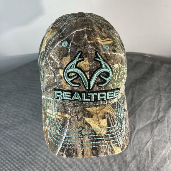 REALTREE Ladies Antler Camo Blue Teal Hat Cap Snapback Trucker BaseBall Hunting - Picture 2 of 8